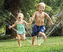 Summer Lawn Care children in sprinkler